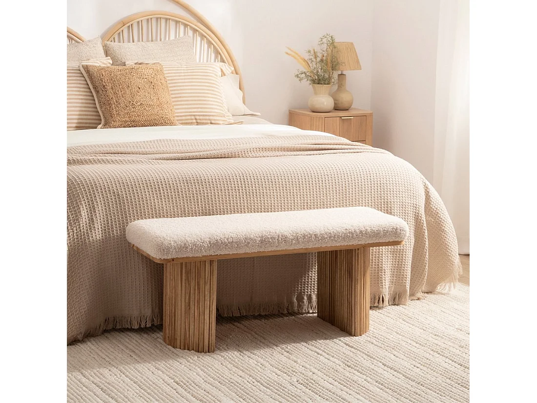 Banco en revêtement en moutonnet blanc 100x45 cm-Bruna