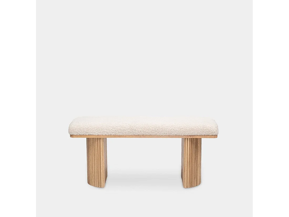 Banco en revêtement en moutonnet blanc 100x45 cm-Bruna