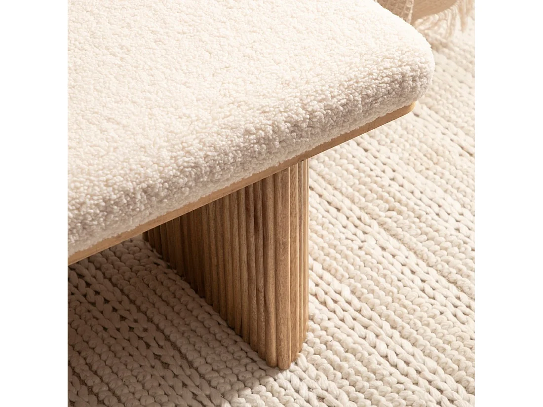 Banco en revêtement en moutonnet blanc 100x45 cm-Bruna