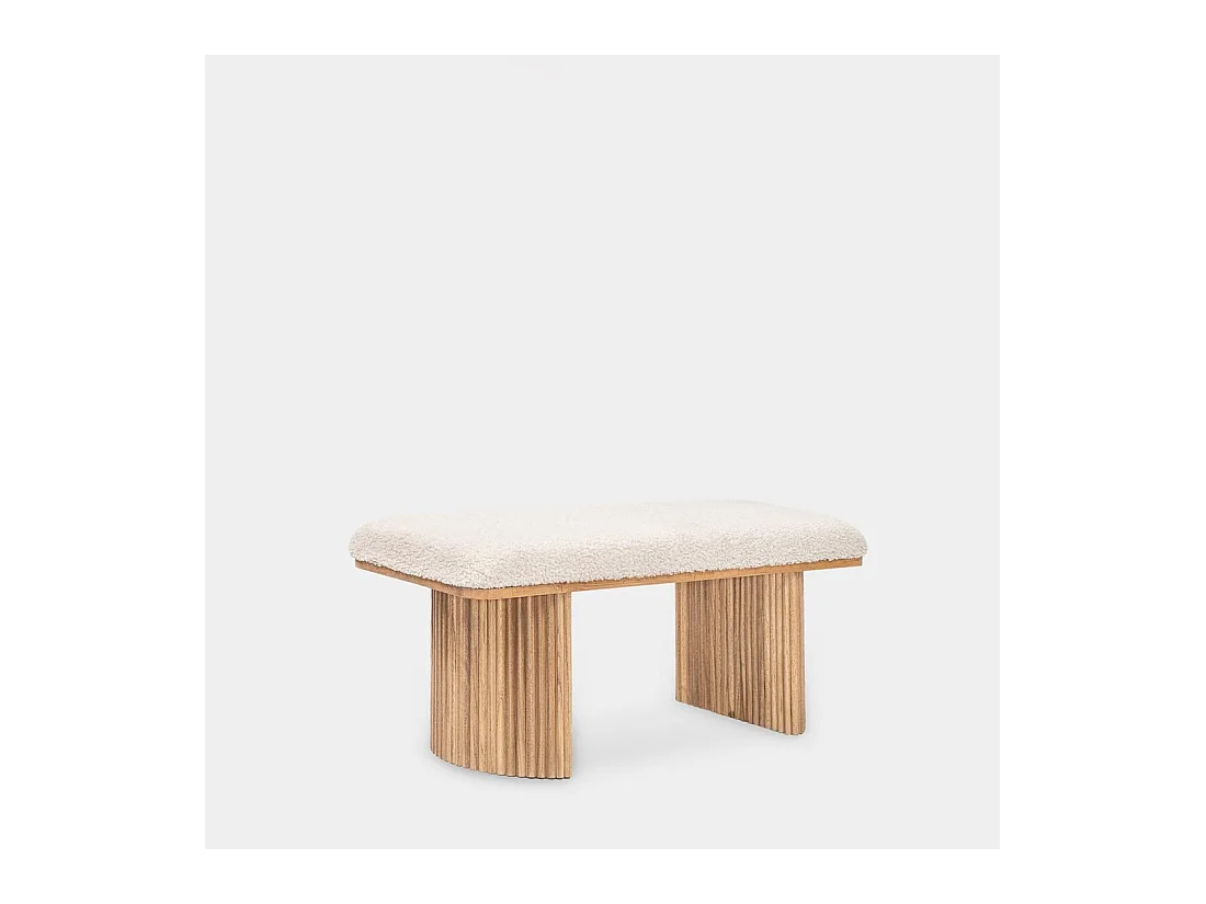 Banco en revêtement en moutonnet blanc 100x45 cm-Bruna