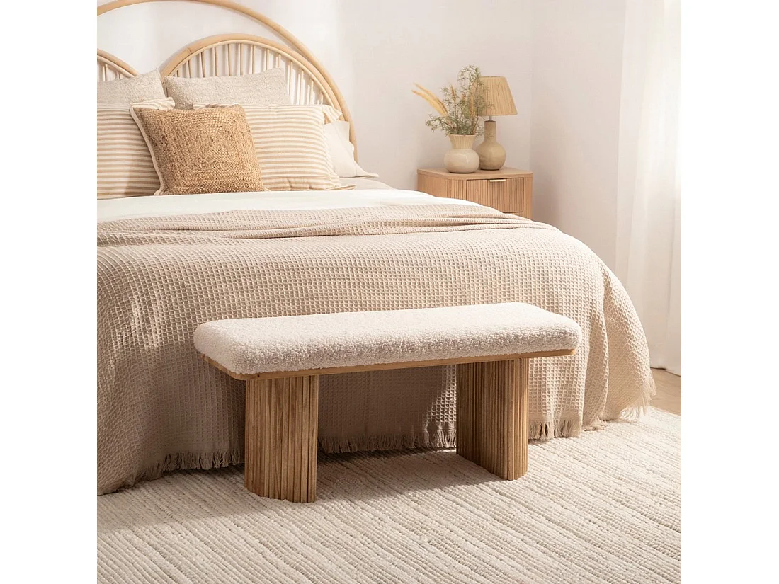 Bout de lit en revêtement en moutonnet blanc 100x45 cm-Bruna