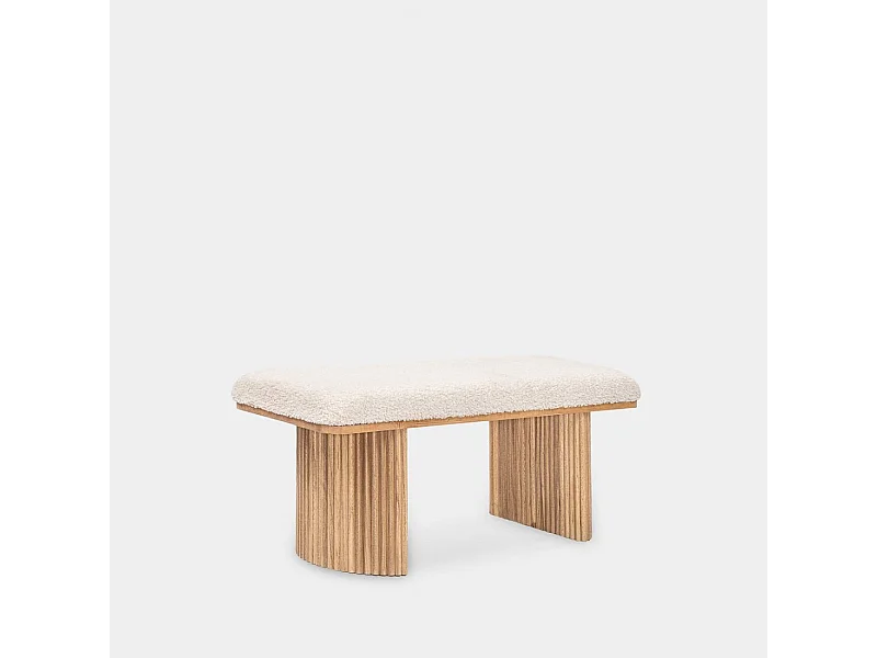 Banco en revêtement en moutonnet blanc 100x45 cm-Bruna