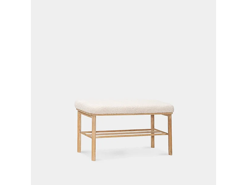 Banco en revêtement en moutonnet blanc 90x46 cm-Enise