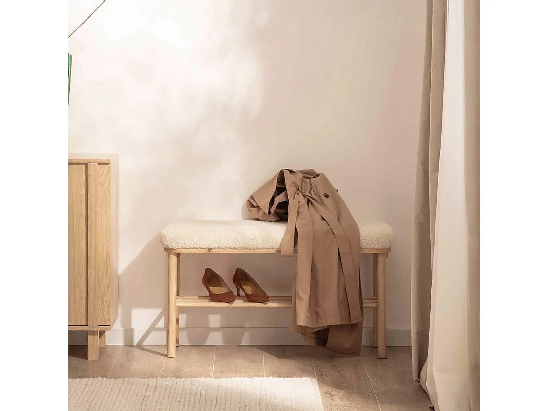 Banco en revêtement en moutonnet blanc 90x46 cm-Enise