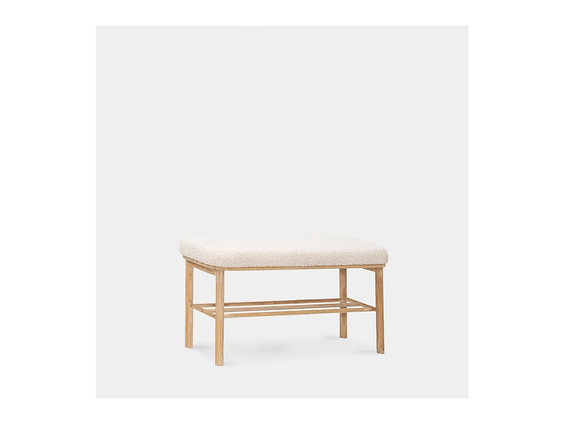Banco en revêtement en moutonnet blanc 90x46 cm-Enise
