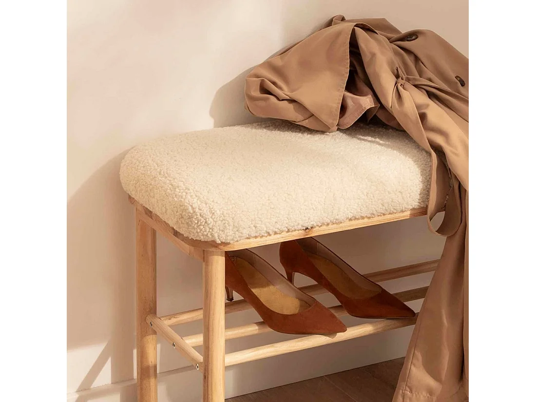 Bout de lit en revêtement en moutonnet blanc 90x46 cm-Enise