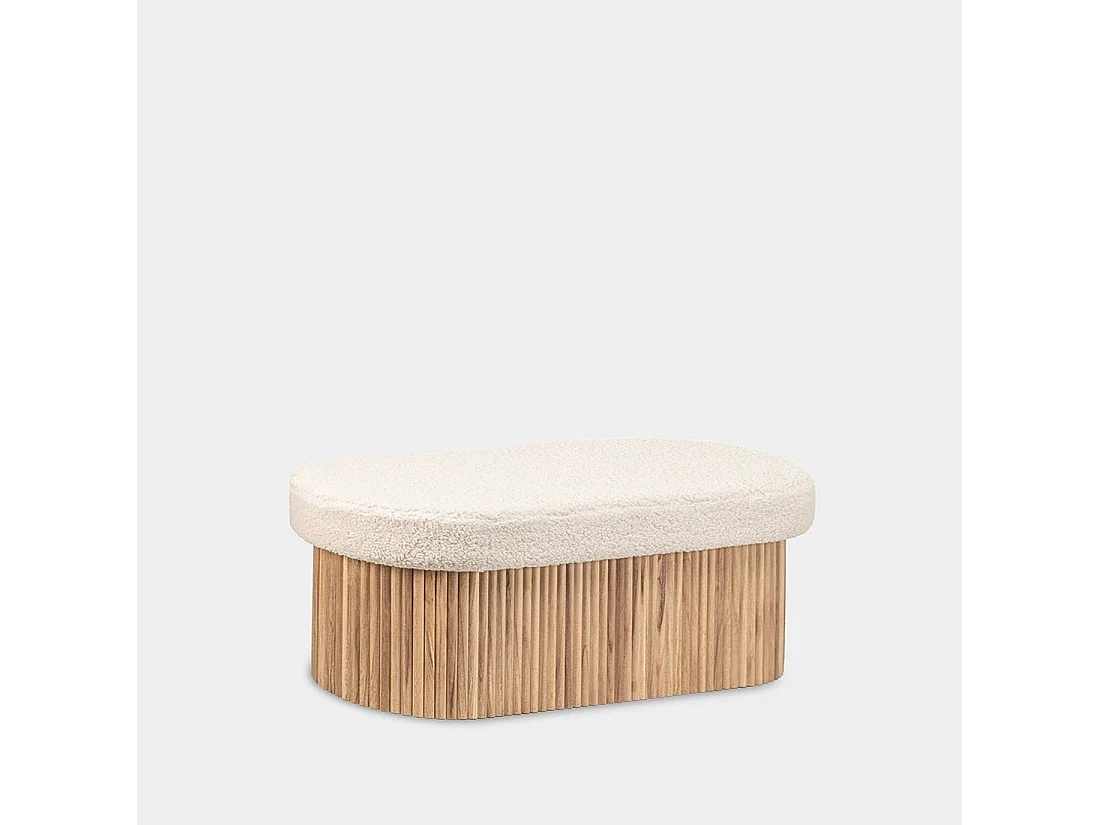 Banco en revêtement en moutonnet blanc 93x44 cm-Naira