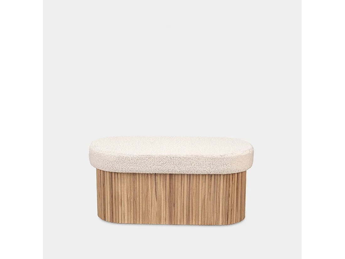 Banco en revêtement en moutonnet blanc 93x44 cm-Naira