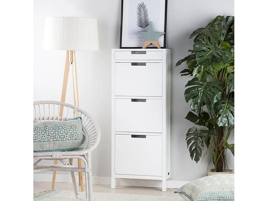 Meuble à chaussures en bois massif blanc 50x125