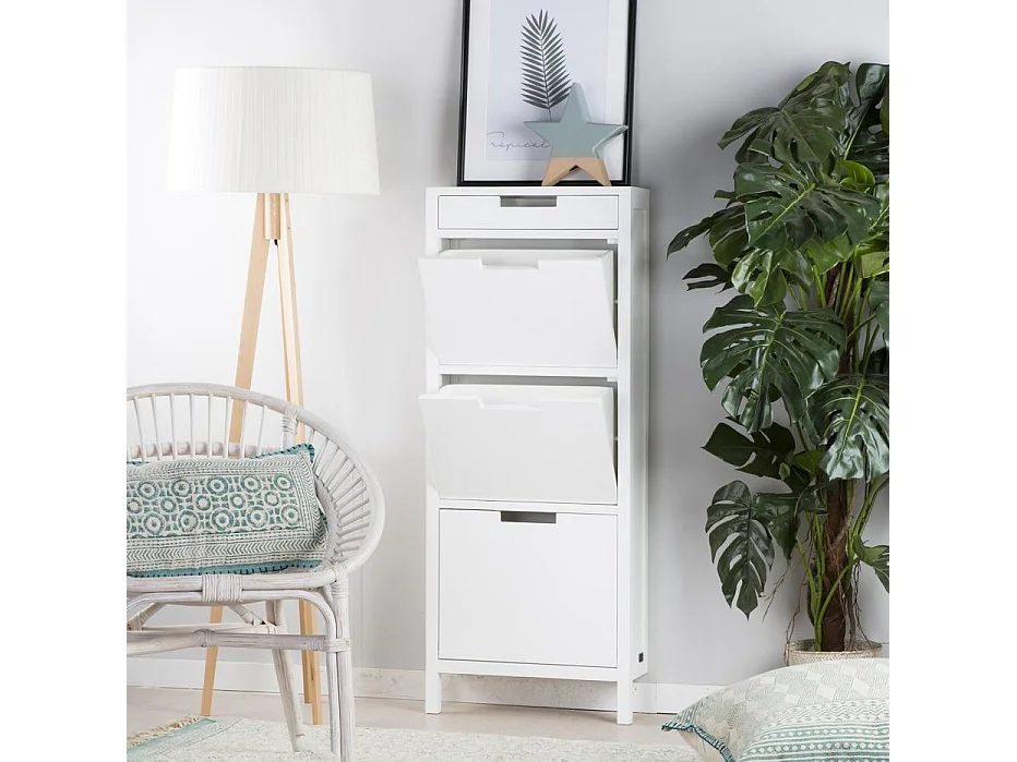 Meuble à chaussures en bois massif blanc 50x125