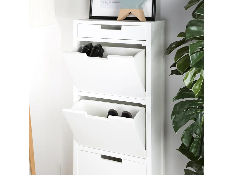 Meuble à chaussures en bois massif blanc 50x125