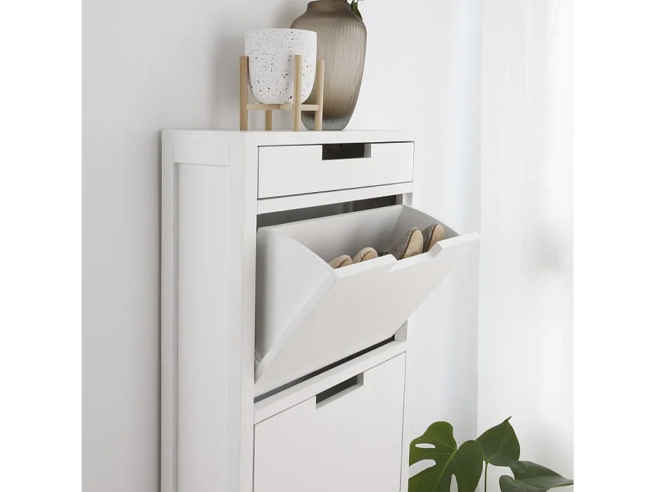 Meuble à chaussures en bois massif blanc 50x125