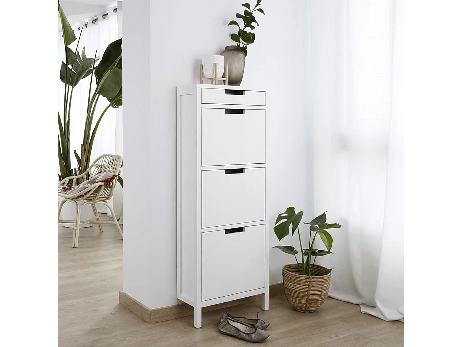 Scarpiera legno massello e pannello in mdf bianco 18x125