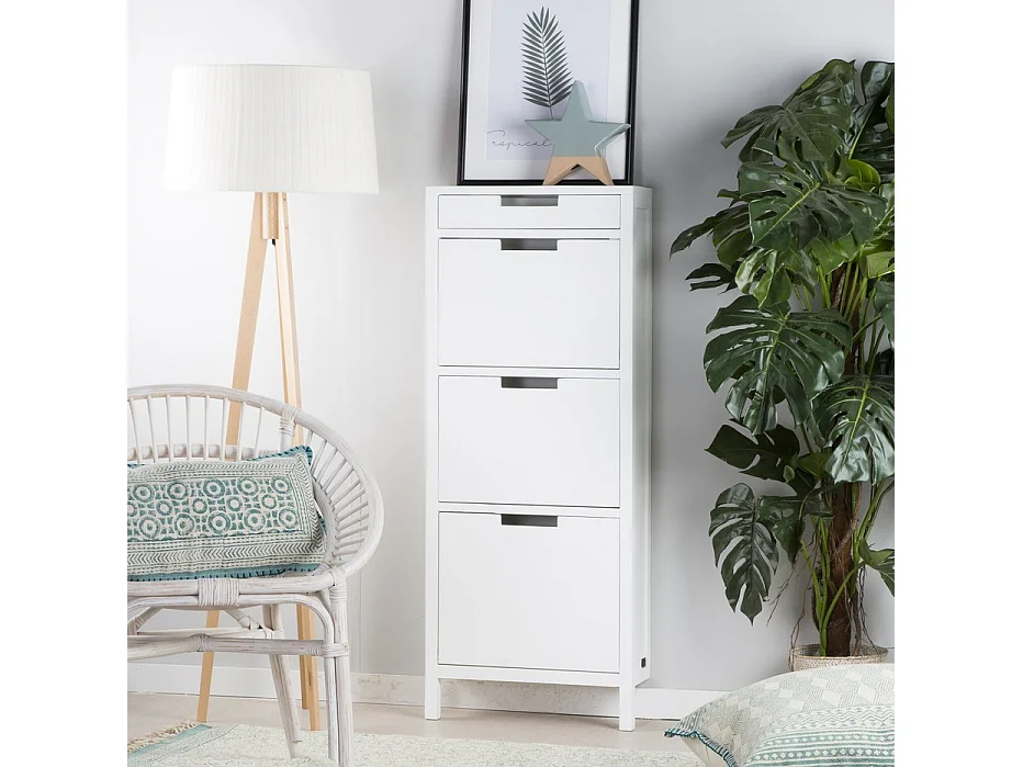 Scarpiera legno massello e pannello in mdf bianco 18x125