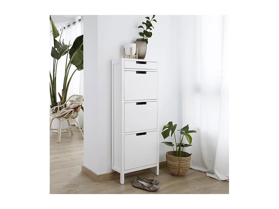 Scarpiera legno massello e pannello in mdf bianco 18x125