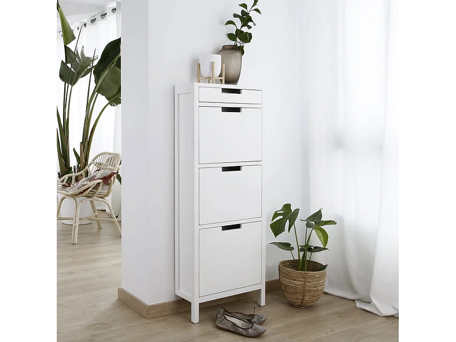 Meuble à chaussures en bois massif blanc 50x125