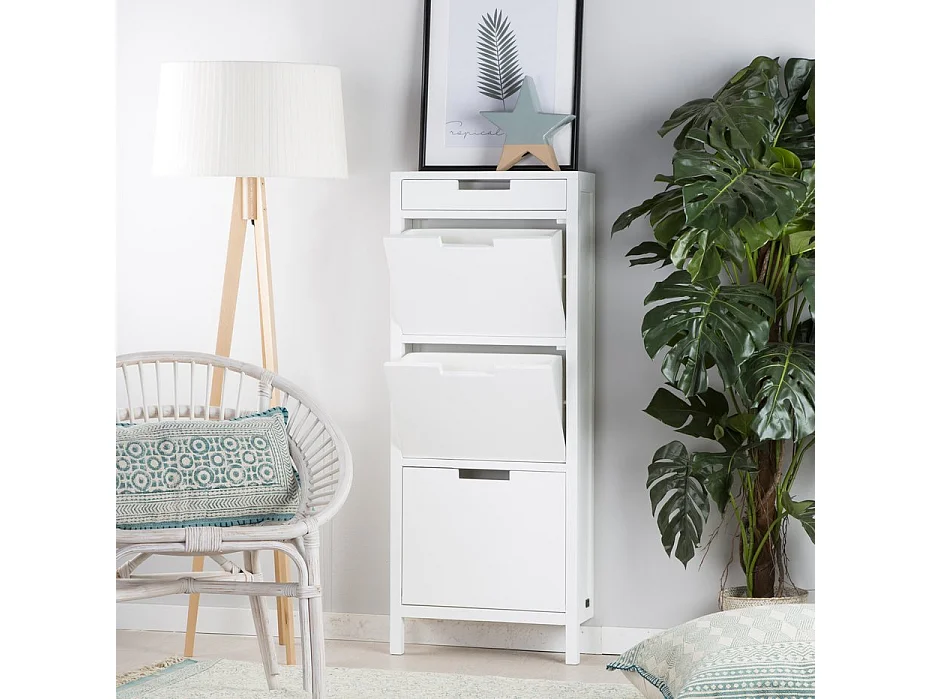 Meuble à chaussures en bois massif blanc 50x125