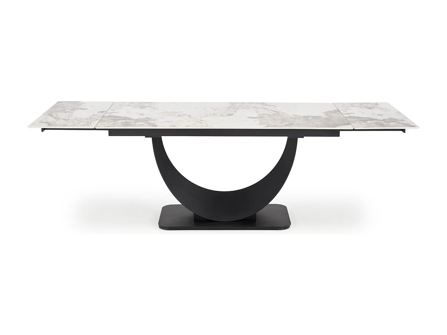 Table en résine frittée aspect marbre extensible 160-240 cm avec pied acier noir design Lisa