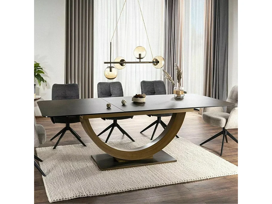Table en résine frittée aspect marbre extensible 160-240 cm avec pied acier noir design Lisa