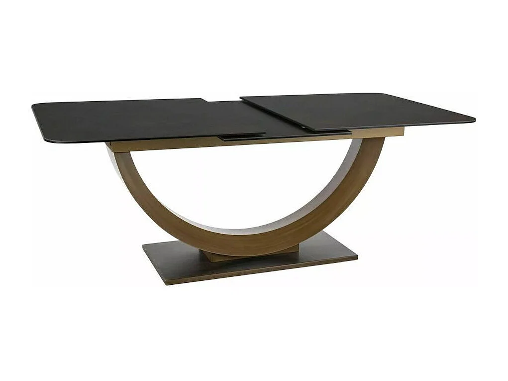Table en résine frittée aspect marbre extensible 160-240 cm avec pied acier noir design Lisa