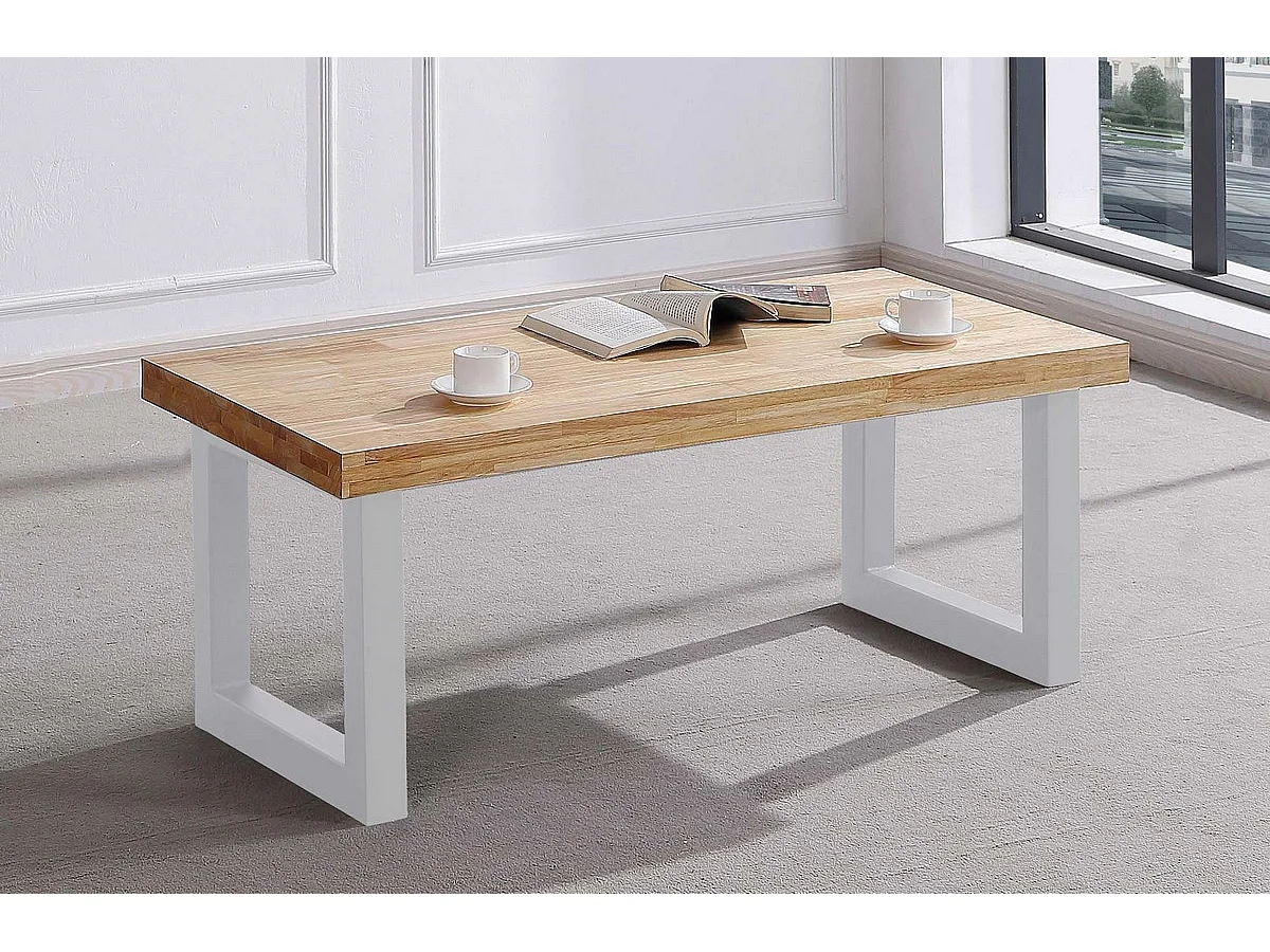 MATIKA - Table basse en bois de chêne et acier blanc