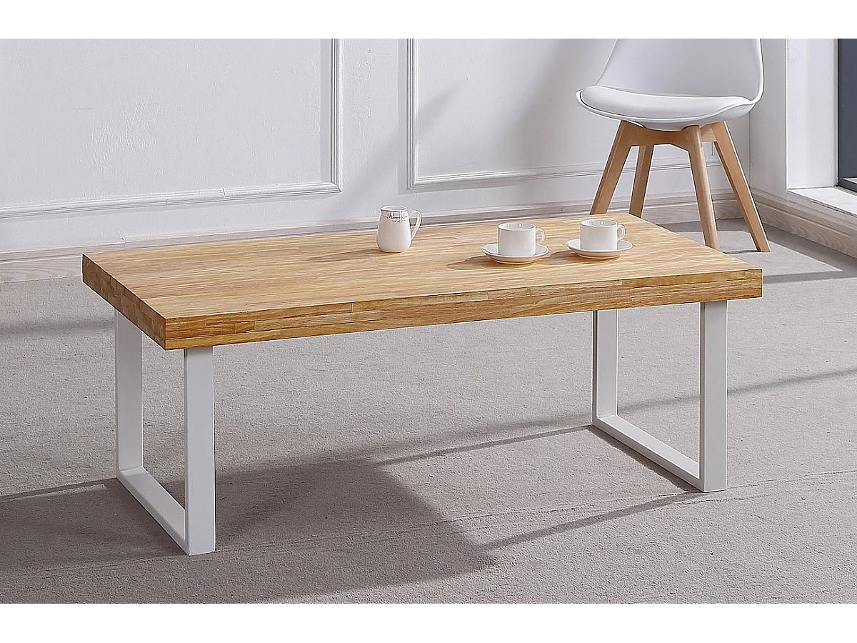 MATIKA - Table basse en bois de chêne et acier blanc
