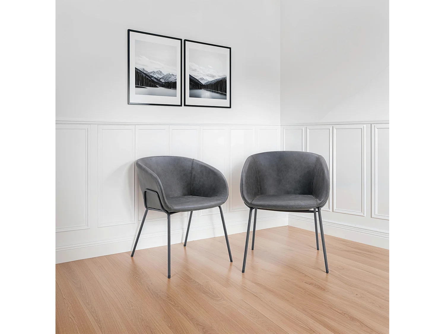 Lot de 2 chaises en simili gris foncé ANDRÉ - HAPPY GARDEN