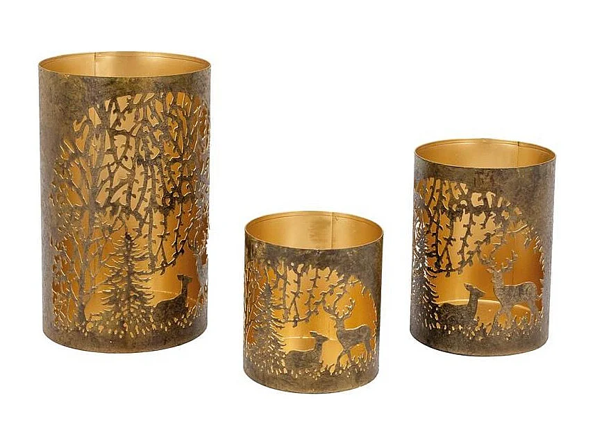 Photophores en métal doré antique Cerf