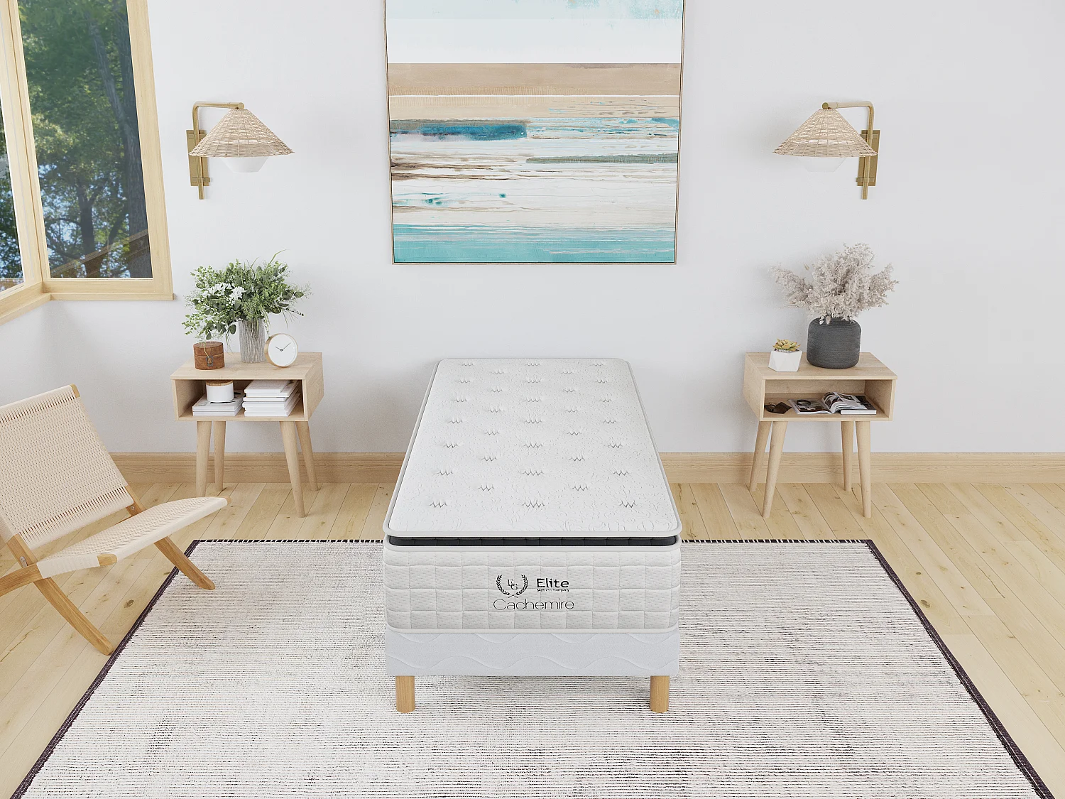 Ensemble Sommier + Matelas Cachemire 90x190 cm Ressorts Ensachés Hauteur 28 cm