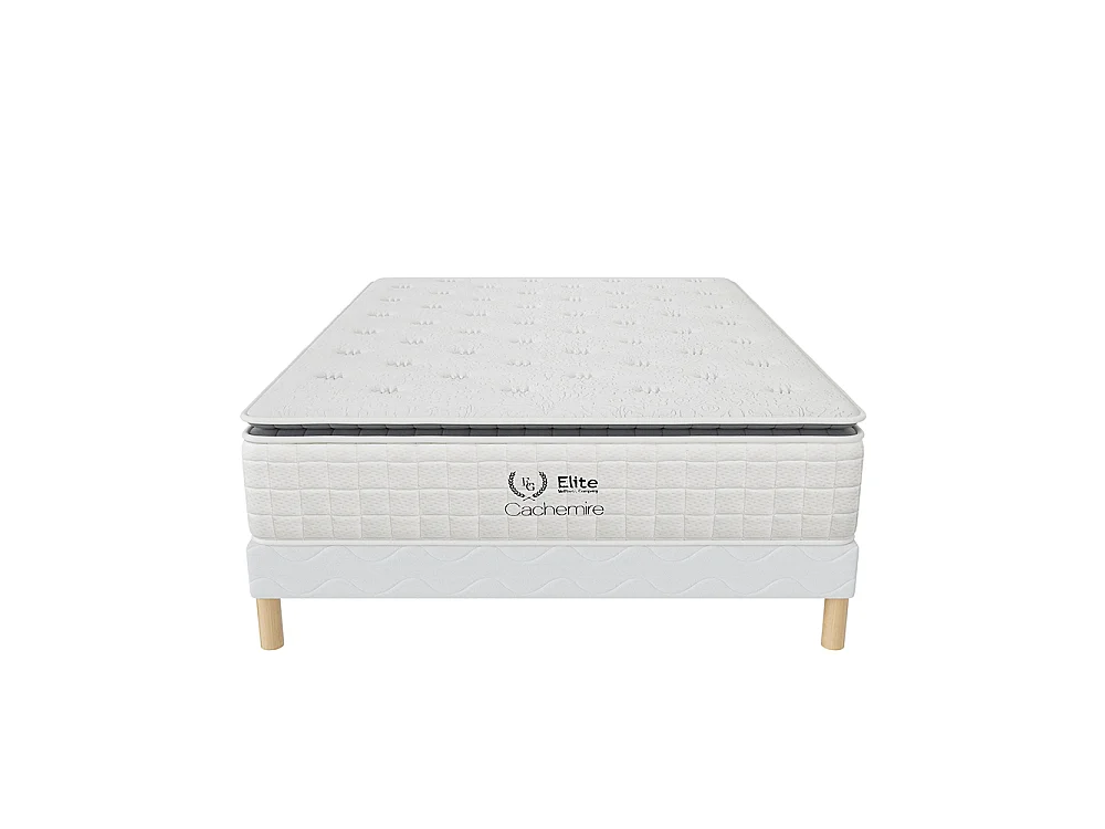 Ensemble Sommier + Matelas Cachemire 140x200 cm Ressorts Ensachés Hauteur 28 cm