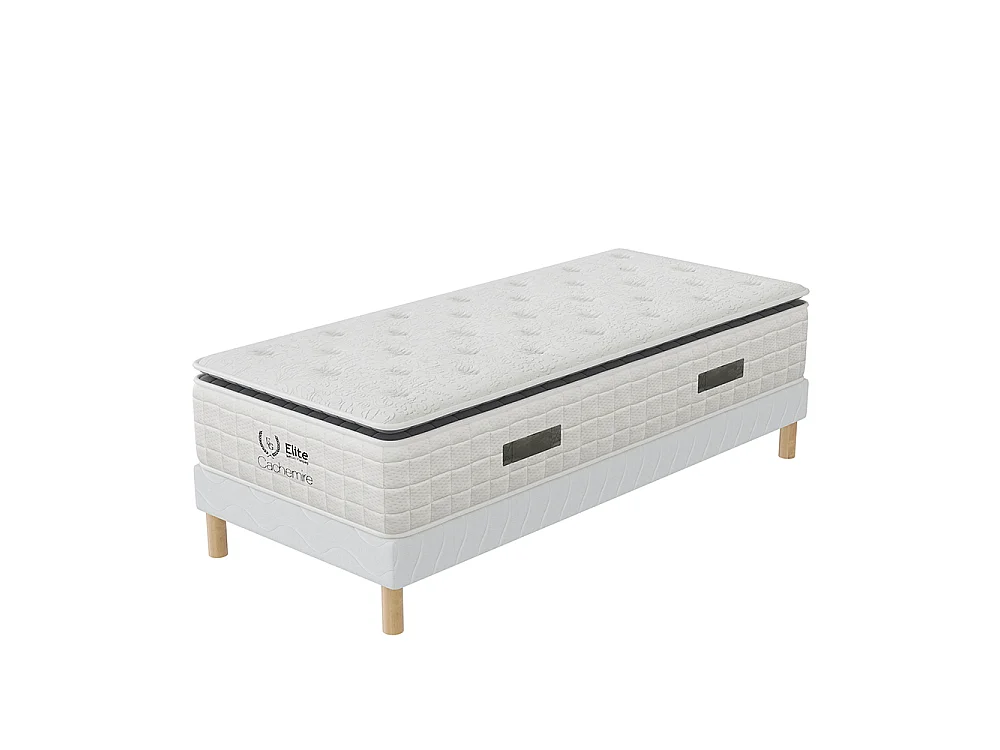 Ensemble Sommier + Matelas Cachemire 90x200 cm Ressorts Ensachés Hauteur 28 cm