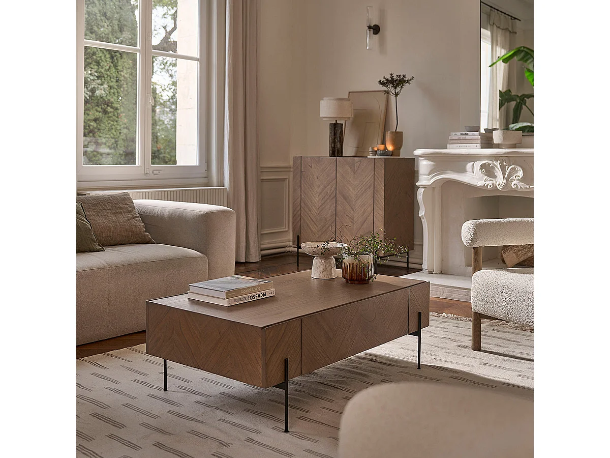 Table basse en mindi massif pieds metal 120 cm