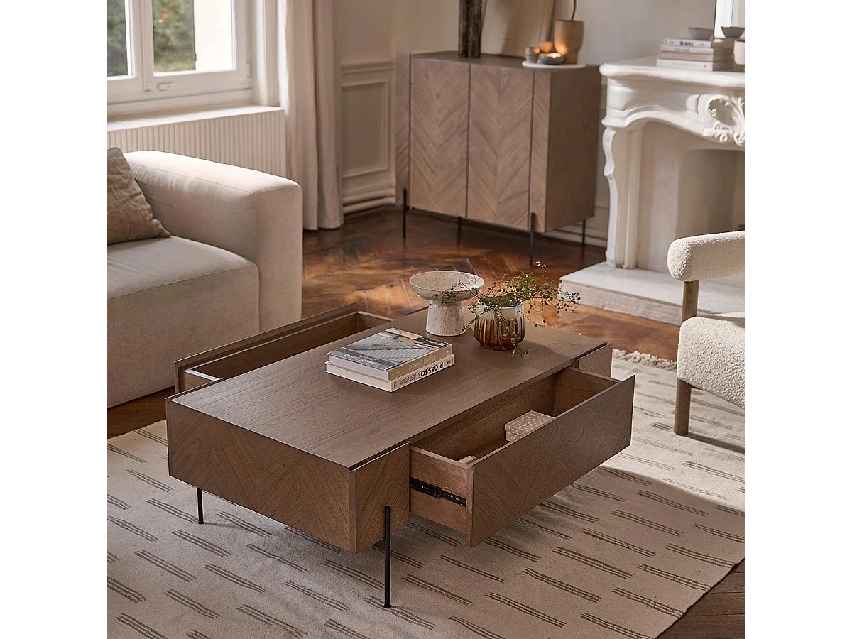 Table basse en mindi massif pieds metal 120 cm