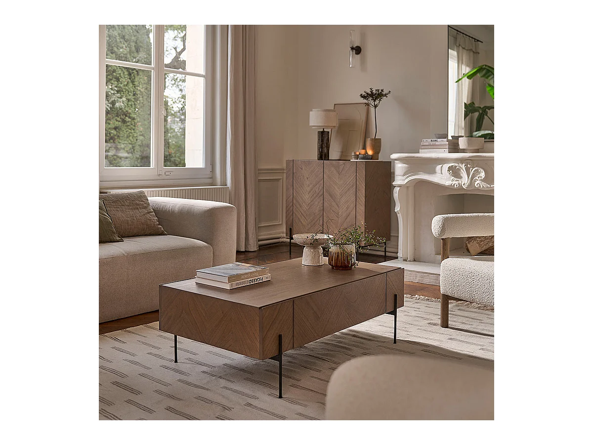 Table basse en mindi massif pieds metal 120 cm