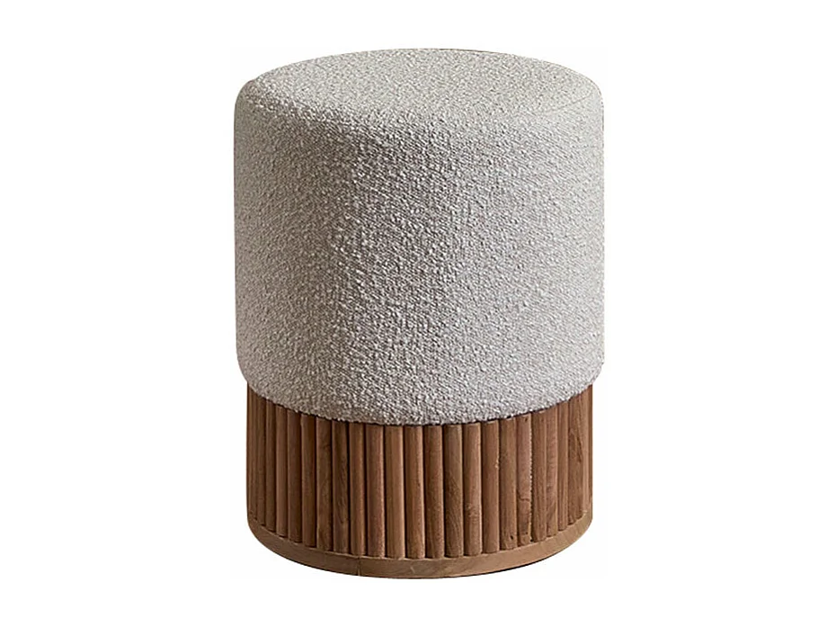 Pouf in legno massello di teak e tessuto bouclé 38 cm
