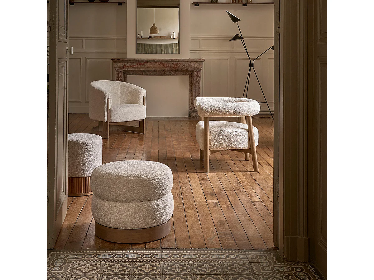 Pouf en mindi massif tissu bouclette 55 cm