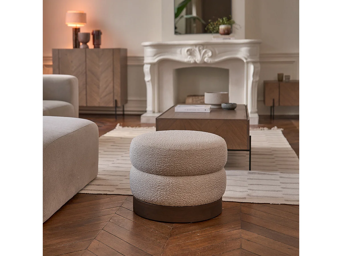 Pouf en mindi massif tissu bouclette 55 cm