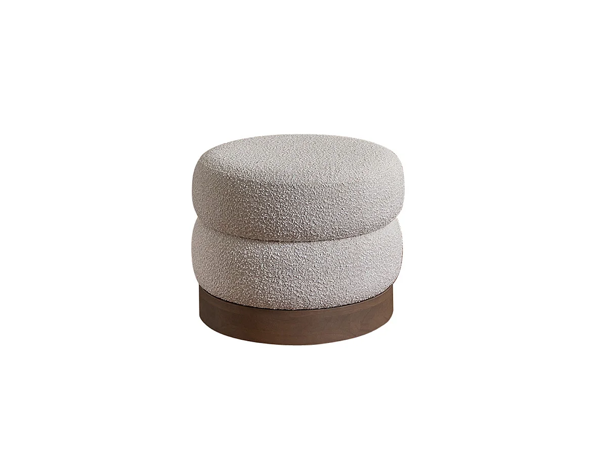 Puf redondo de mindi macizo y tejido bouclette 55 cm