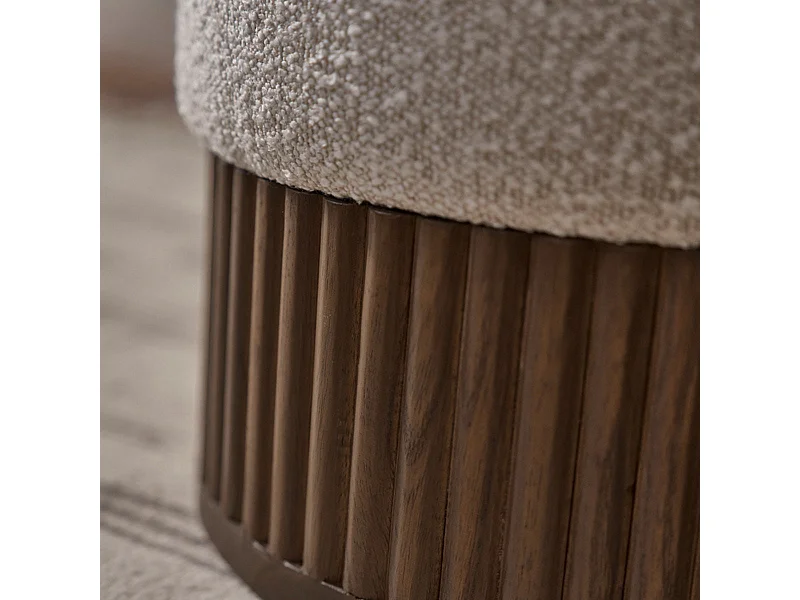 Puf de madera de mindi maciza y tela de rizo de 38 cm