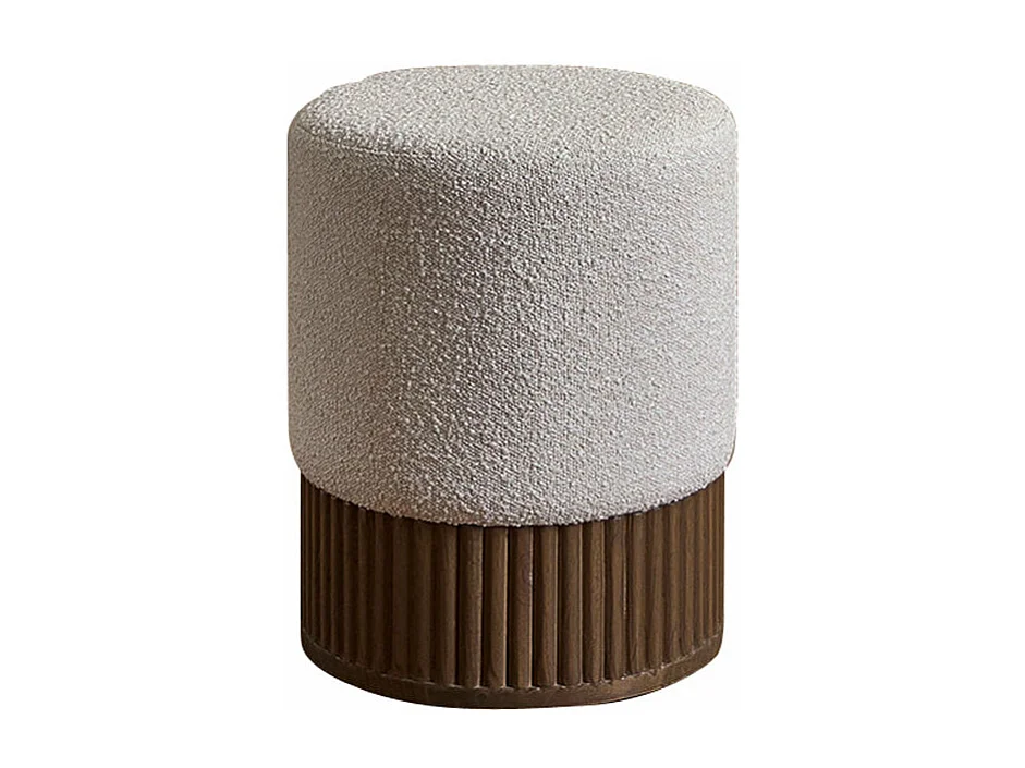 Pouf in legno massello di mindi e tessuto bouclé 38 cm