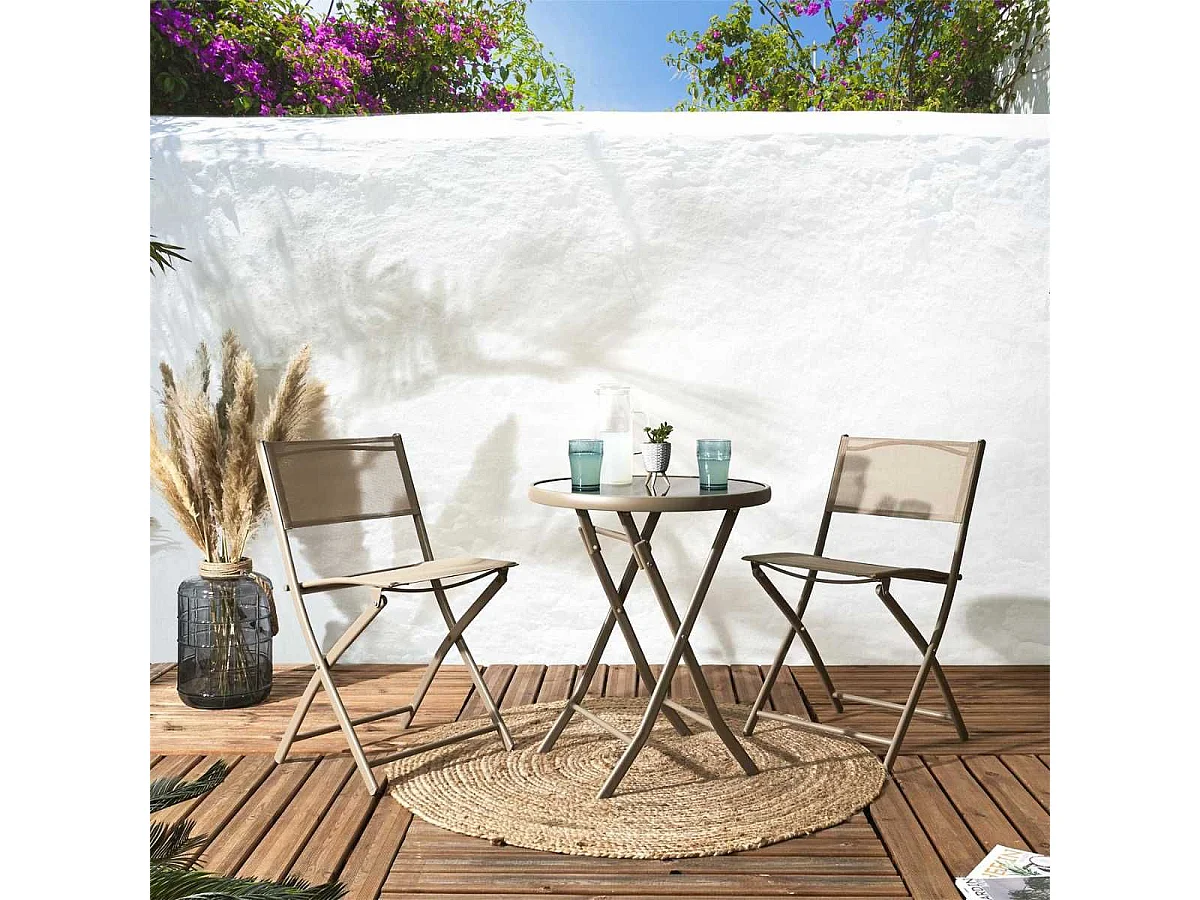 SANAE - Lot de 4 Chaises de Jardin Pliantes Beige