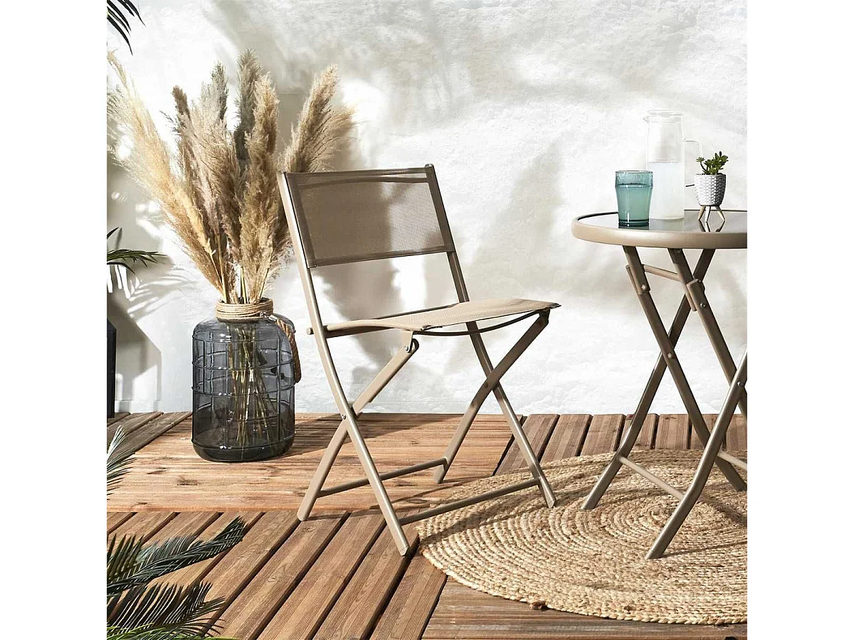 SANAE - Lot de 4 Chaises de Jardin Pliantes Beige
