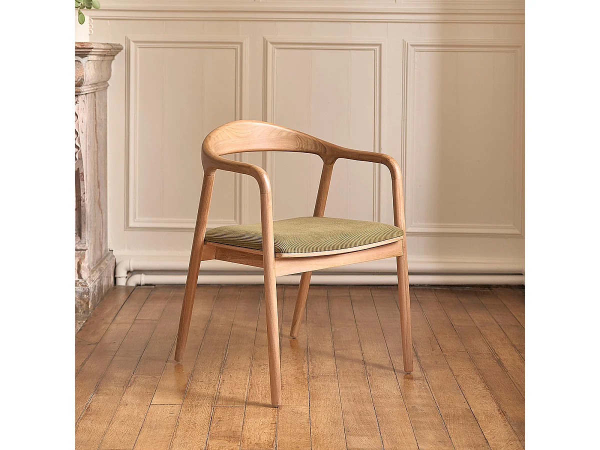 Lot de 2 chaises en teck massif assise velours côtelé kaki