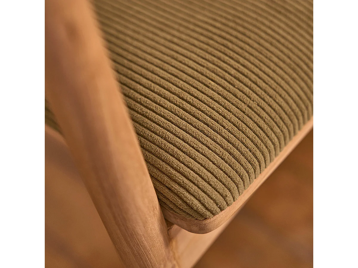 Lot de 2 chaises en teck massif assise velours côtelé kaki