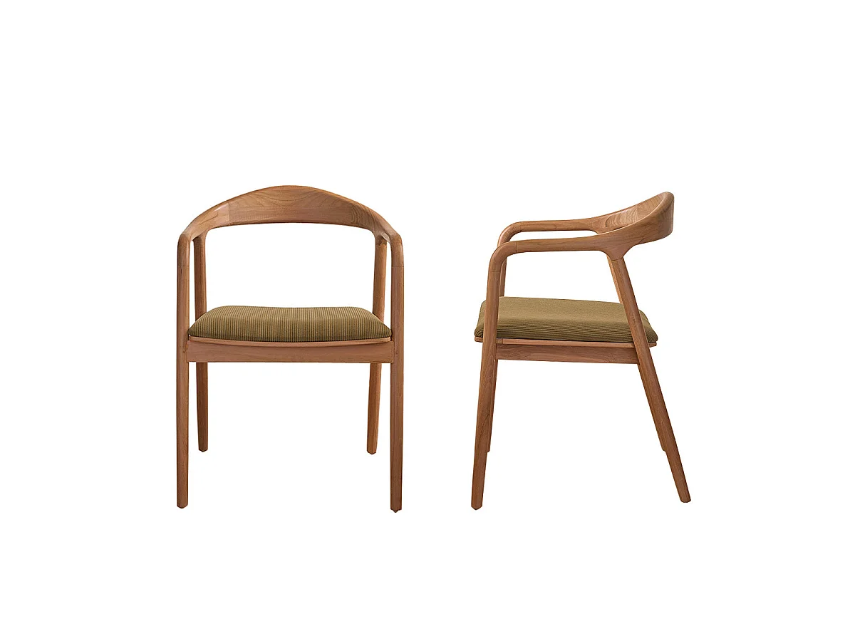 Lot de 2 chaises en teck massif et velours côtelé