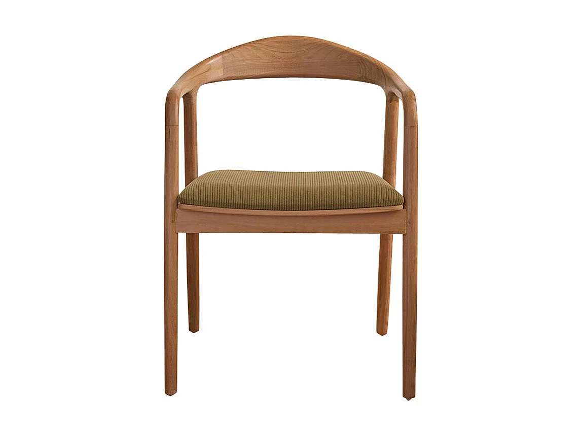 Sedia in teak massello con seduta in velluto a coste color kaki
