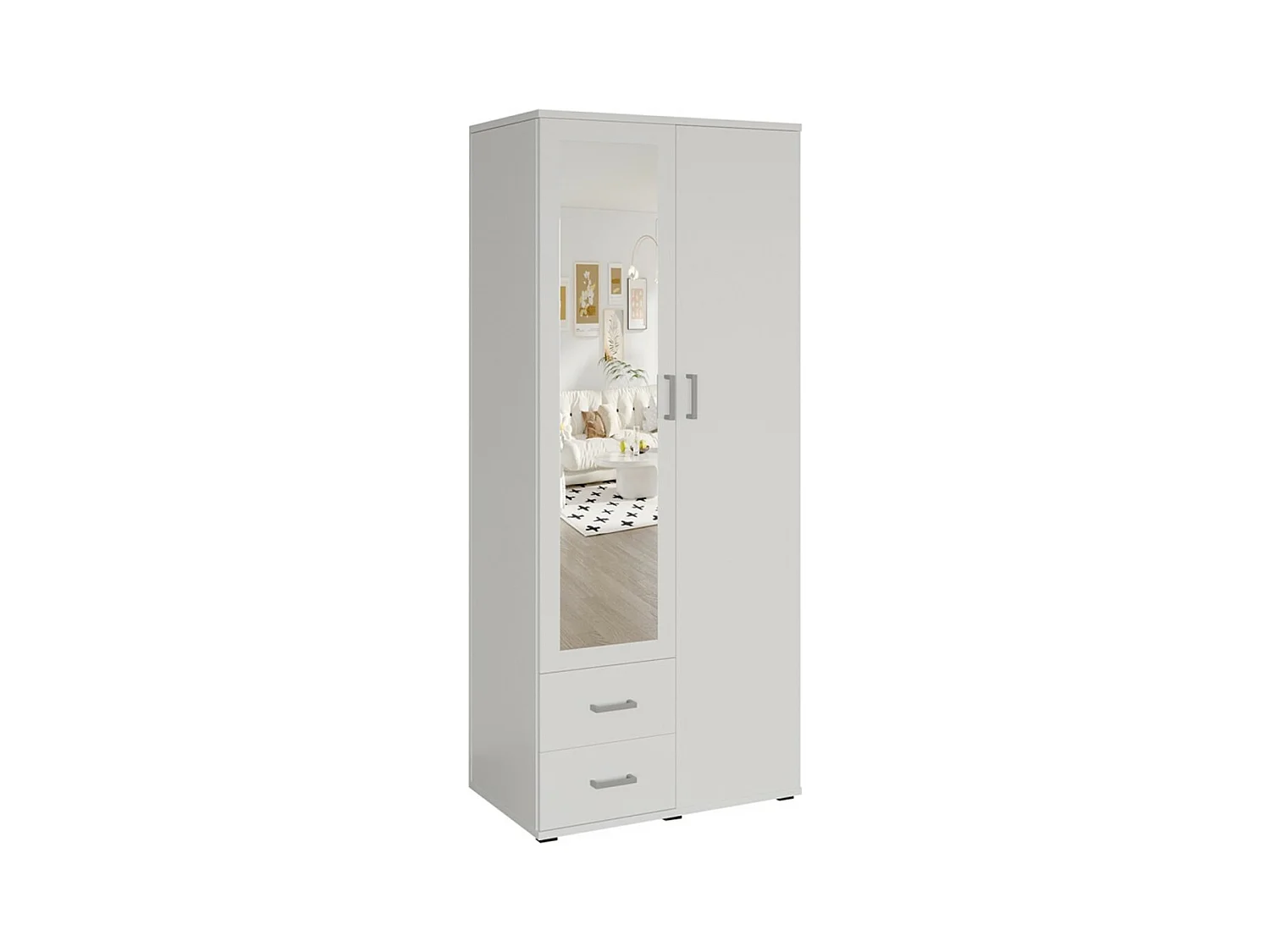 Armoire 2 portes avec miroir TOM – Dimensions H185 x L80 x P52 cm – Coloris blanc – Style design