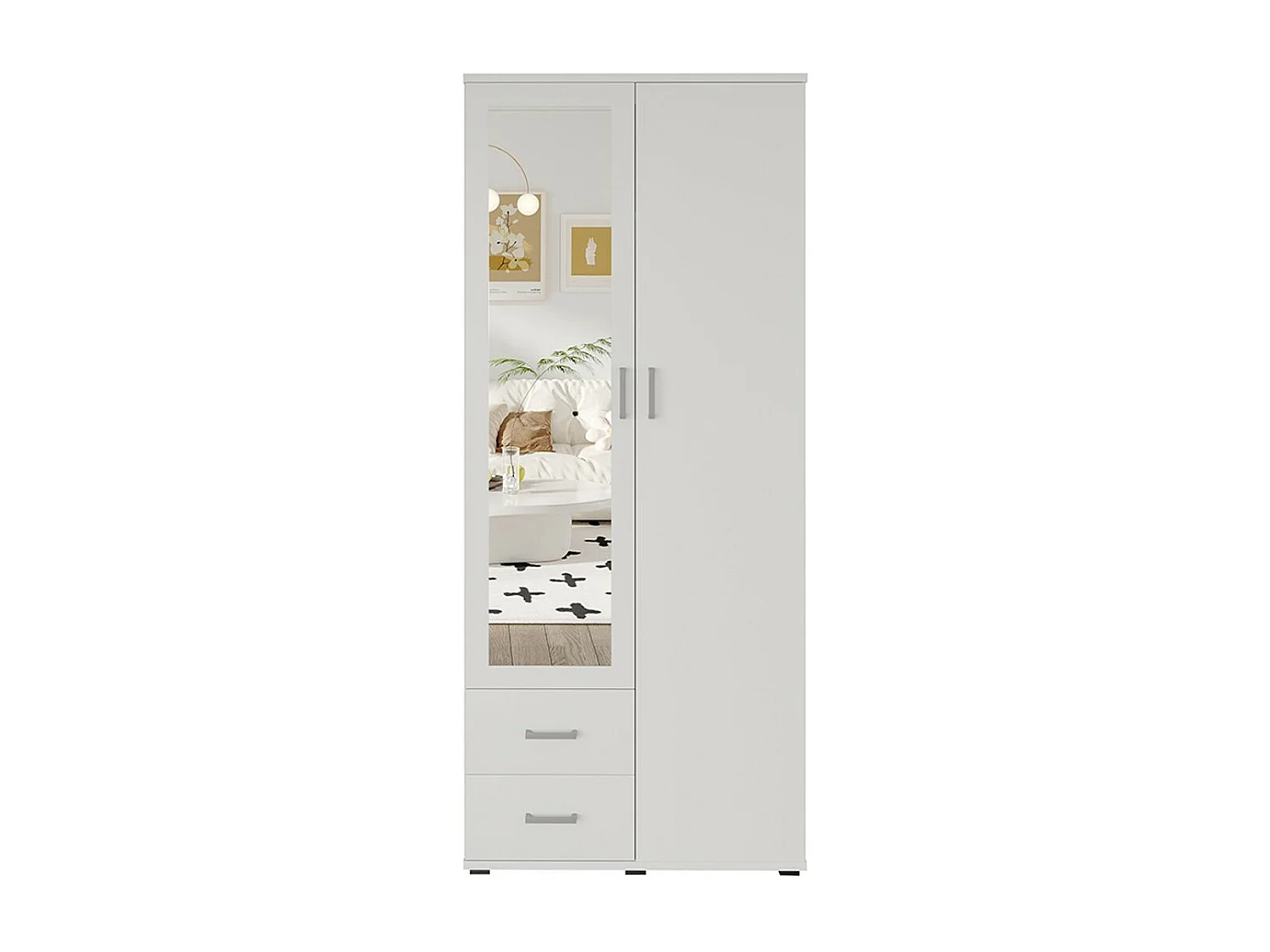 Armoire 2 portes avec miroir TOM – Dimensions H185 x L80 x P52 cm – Coloris blanc – Style design