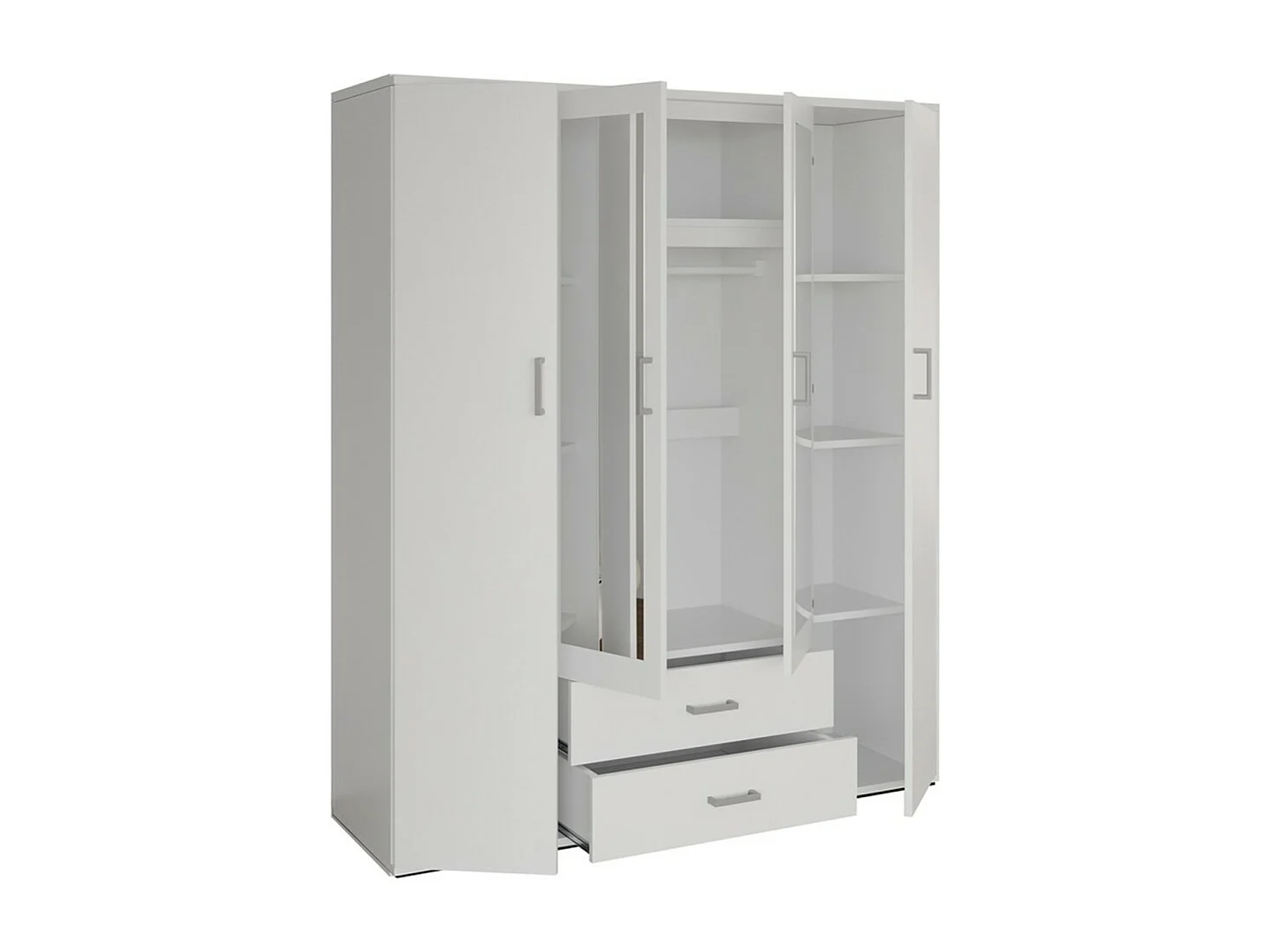 Armoire 4 portes avec 2 miroirs TOM – Dimensions H185 x L160 x P52 cm – Coloris blanc – Style design