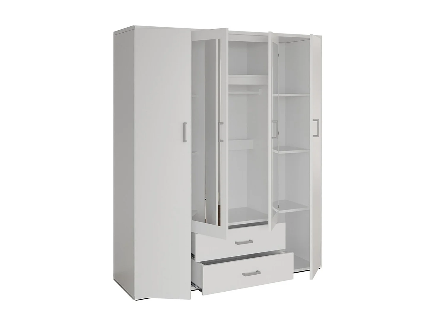 Armoire 4 portes avec 2 miroirs TOM – Dimensions H185 x L160 x P52 cm – Coloris blanc – Style design